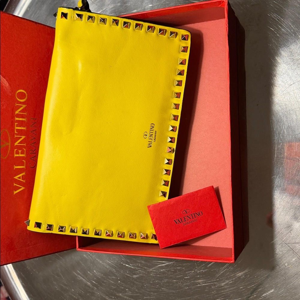 Valentino Yellow Clutch with Gold Studs